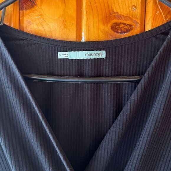 Maurices Black Ribbed Wrap Dress Long Sleeve V-Neck Casual Elegant - Picture 3 of 4